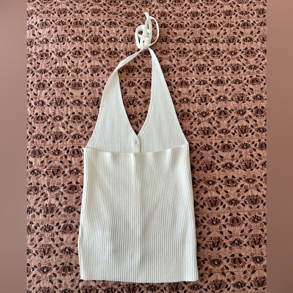 Halter Ribbed Button-Front Tank Top - Cream - Picture 2 of 3